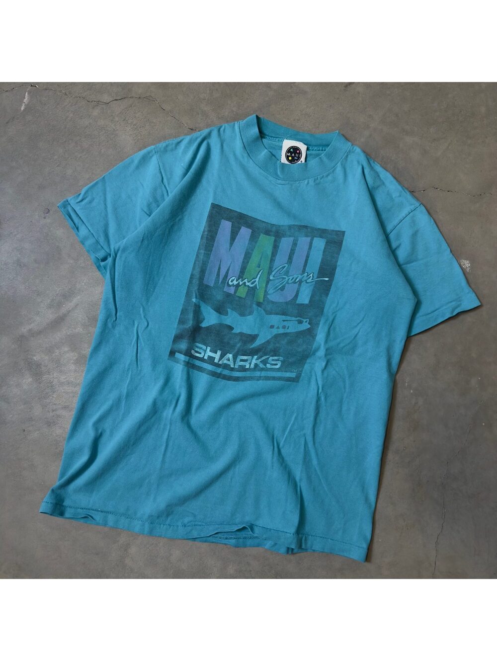 Vintage Maui and Sons Sharks Graphic Tee Mens L Teal